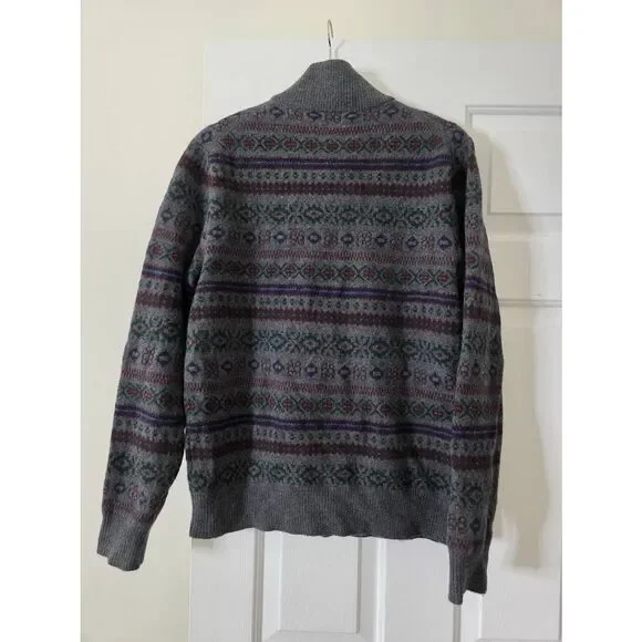 POLO RALPH LAUREN Men's Grey Fair Isle Wool-Cashmere 1/4 Zip Pullover Sweater L
